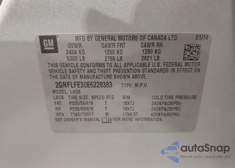 2014 Chevrolet Equinox 1Lt z USA, uszkodzony, nr VIN 2GNFLFE30E6228383